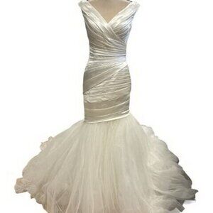 Bonny Bridal Ivory Pleated Satin Top Removable Tulle Bottom Gown